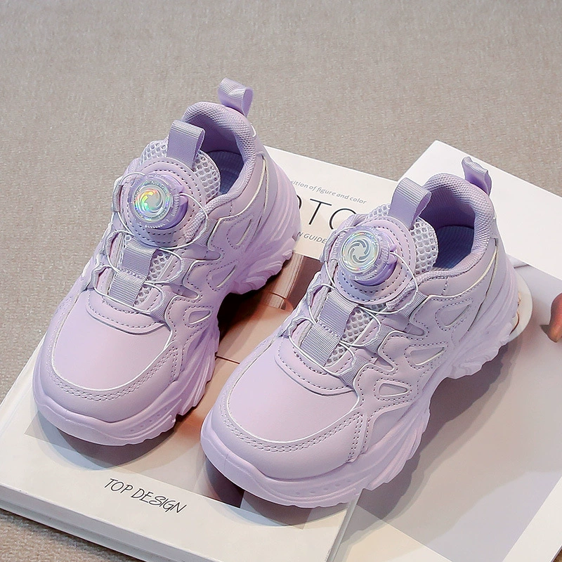 Спортивная обувь для девочек Маленькие белые туфли для студентов 2025 весна и лето новые дышащие повседневные туфли для детей с вращающимися пуговицами