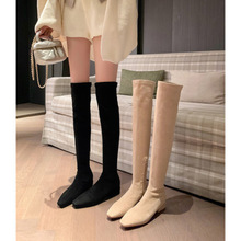 欧美过膝长靴女秋冬爆款洋气方头高筒弹力瘦瘦靴子
