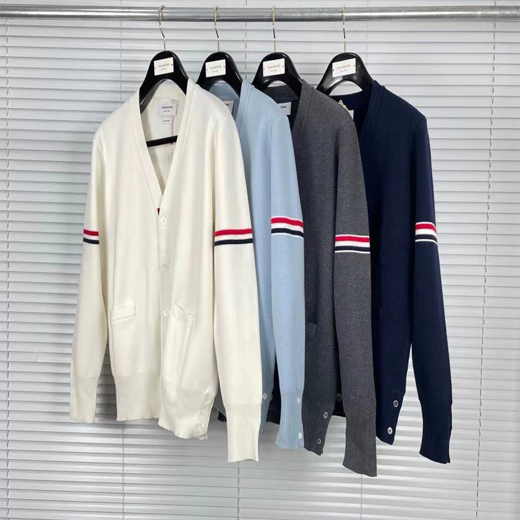 TB21 New Women's Double Sleeve Color Strip Knitted Cardigan Men's and Women's Couples Casual Fashion Knitted Wool Top