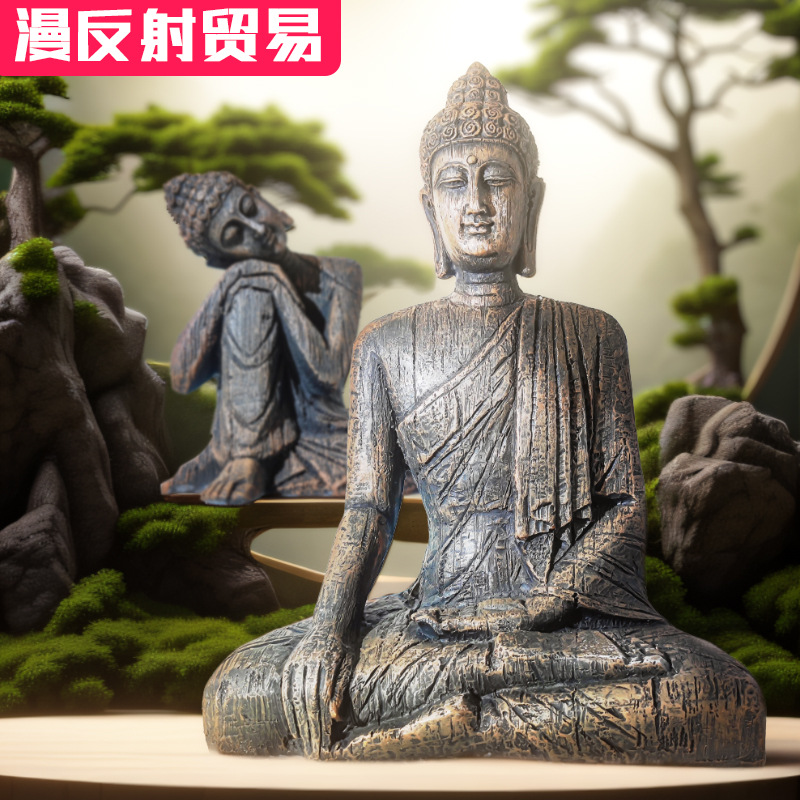 Estatua de Buda acuario paisaje decoración resina decoración creativa nueva sala de estar China gran estatua de Buda decoración pasillo Decoración