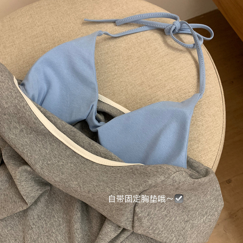 WGWE6974美式复古假两件撞色挂脖修身显瘦辣妹上衣|undefined
