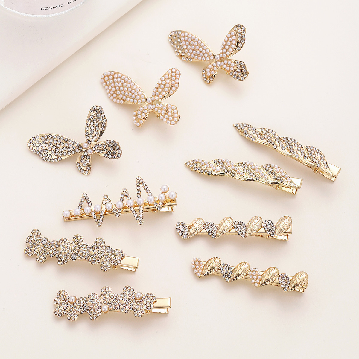 10g Weight Sweet Heart Shape Butterfly Alloy Plating Artificial Pearls Rhinestones Hair Clip