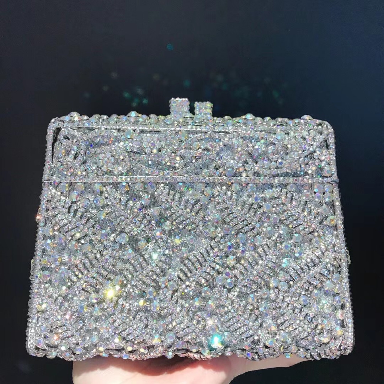 Nuevo hueco transfronterizo hoja de diamante caja trapezoidal bolsa de banquete de diamantes bolsa de mano clutch