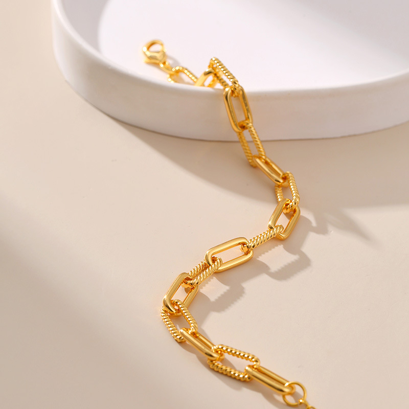 Middle East NEW brass plated real gold bracelet thick chain neutral style box chain minimalist style hand jewelry color preservation_voghion.com