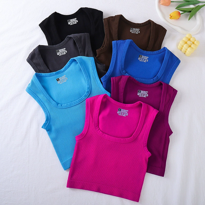 Amazon новый большой квадратный воротник с резьбой Йога спортивный жилет нижнее белье внутри и снаружи