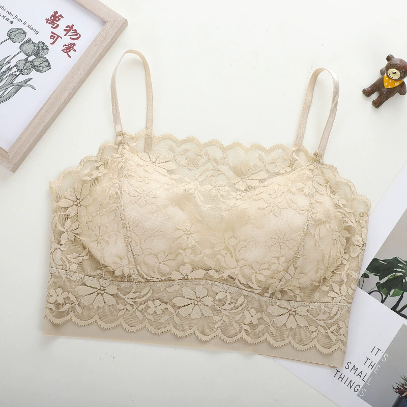 Silk lace summer thin bra top, chest strap, breast pads, underwear, “Frozen”, beautiful back, lifting effect
