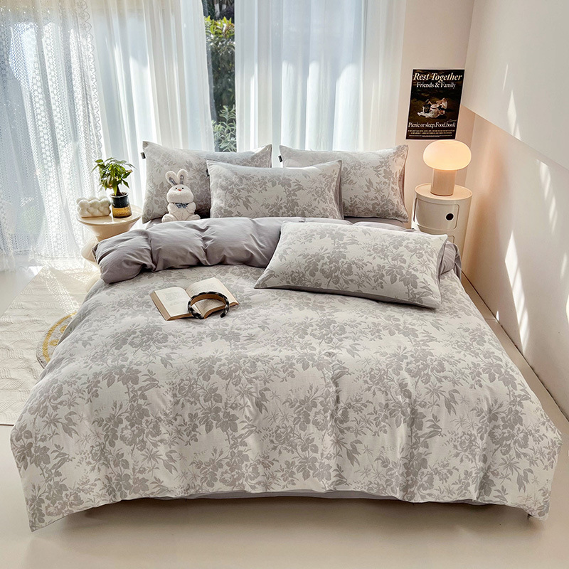 algodón lavado con agua algodón 60s cuatro piezas simple jacquard superior súper suave gaza de cama de tres piezas colcha de cama