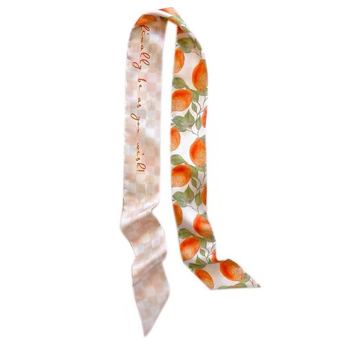 Korean version of the new Internet celebrity ribbon headband fashion silk scarf fruit French retro small square scarf printed soft decoration for women