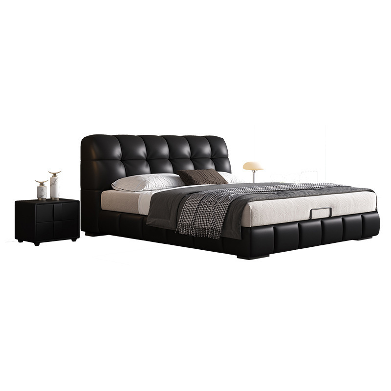 Fábrica directa italiana cama minimalista nueva cama puff negro 1.8m cama doble doble dormitorio principal caja alta moderna simple