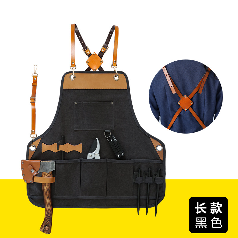 Delantal de lona engrosada transfronteriza PU delantal de cuero suave peluquería tienda de té de leche ropa de trabajo electricista herramientas de carpintería delantal