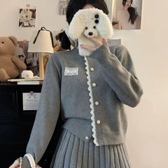 法式宽松毛衣针织开衫上衣女秋冬叠穿超仙显瘦百褶半身裙两件套装