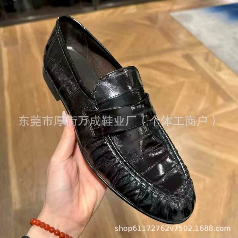 Authentic Boutique-Level the Row Shoes, Minimalist Fashion Pleated Loafers, Women's Flats, Vintage High-End Commuter Leather Shoes