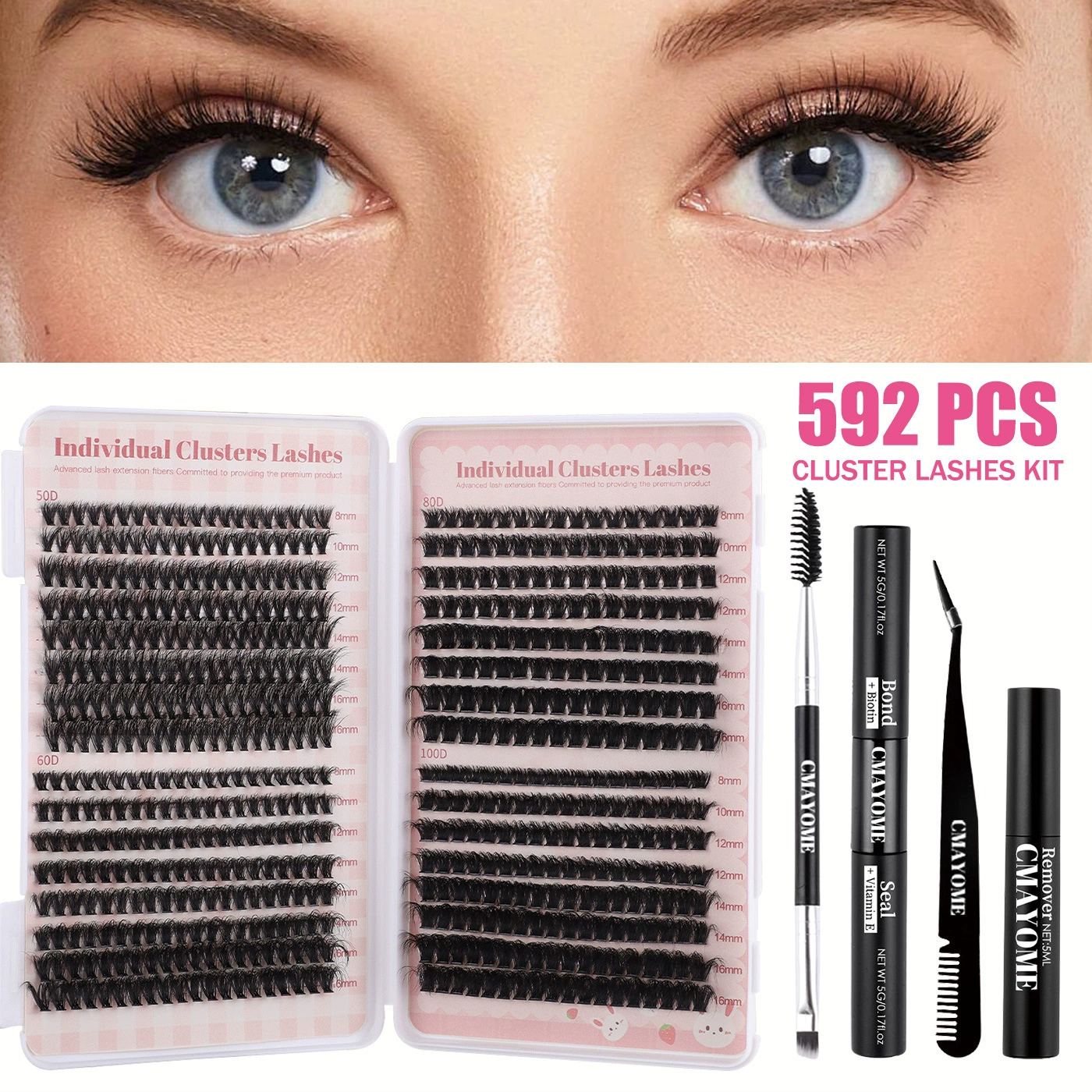 Mixed Cluster Eyelash Kit, Multi-Size False Lashes with Tweezers & Glue Options