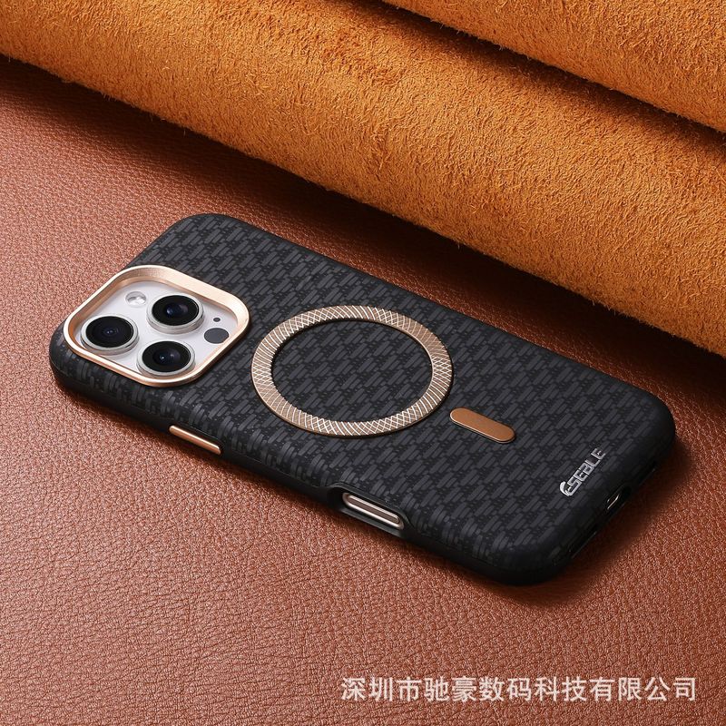 适用iPhone17promax三角盾磁吸手机壳苹果16商务全包防摔皮革套15|undefined