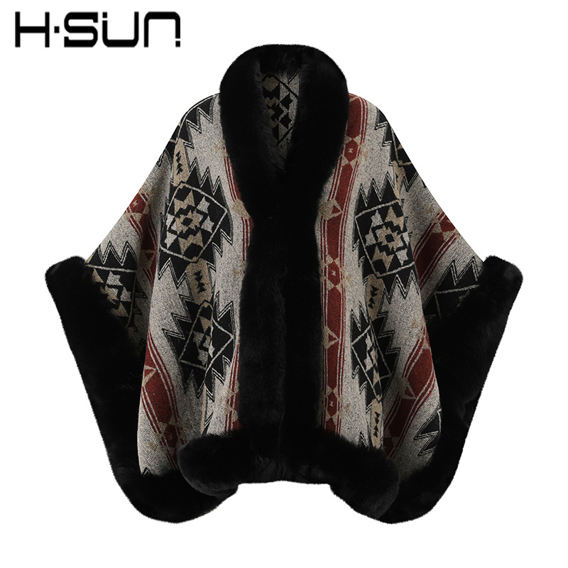 Otoño e Invierno gran suelta imitación cuello de piel de conejo Rex split suéter de las mujeres mantón del Cabo cálido Europeo y Americano capa
