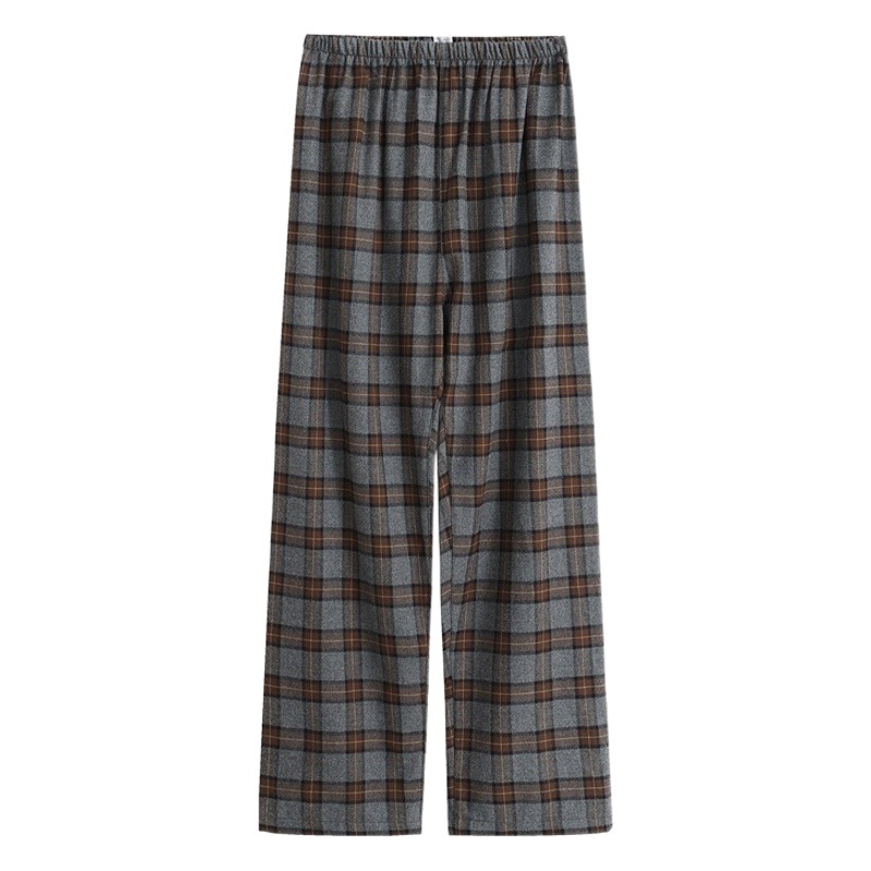 Non-printed Japanese-style good-quality cotton flannel pajama pants pure cotton brushed autumn and winter home pants couple loose trousers men and women