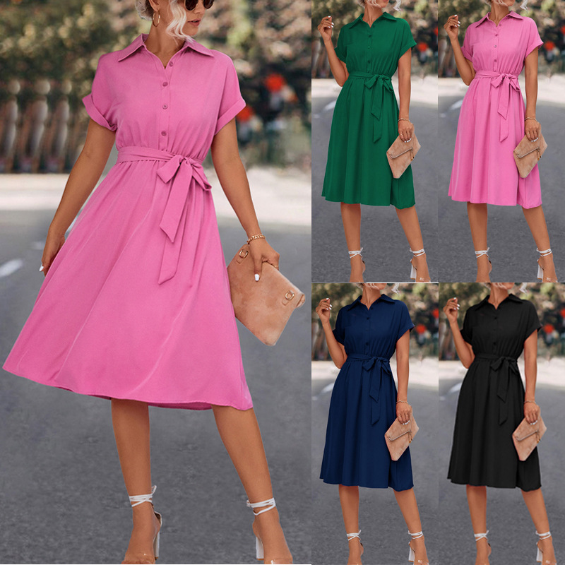 2023 spring and summer cross-border new ebay Amazon hot independent station explosion shirt lace-up dress 2023 spring and summer cross-border new ebay Amazon hot independent station explosion shirt lace-up dress