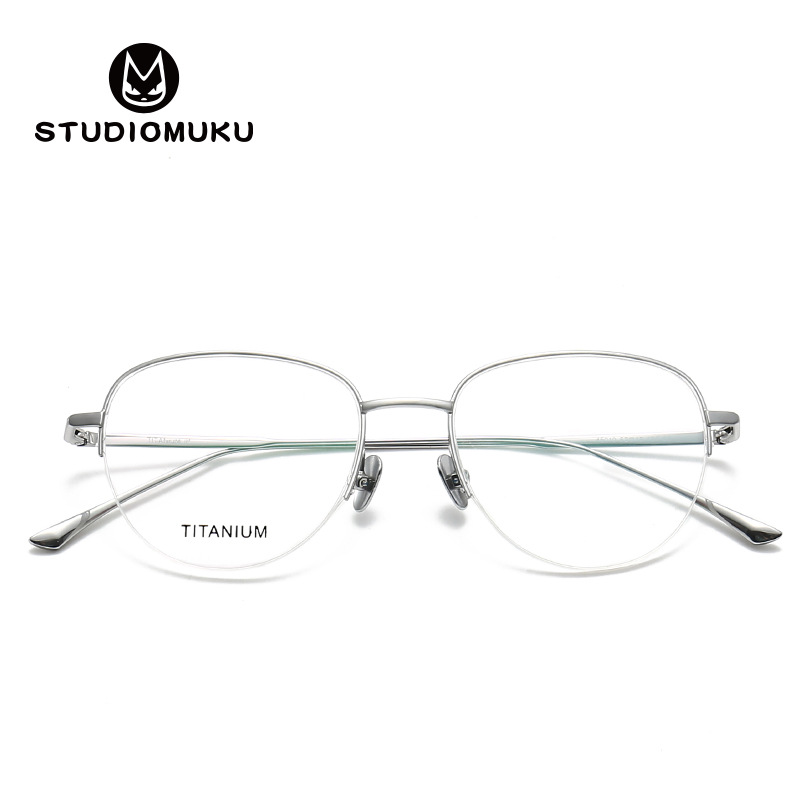 STUDIOMUKU mu gafas frías convierten tanto la dureza como la suavidad en suaves y nobles gafas de Marco cepillado de medio marco
