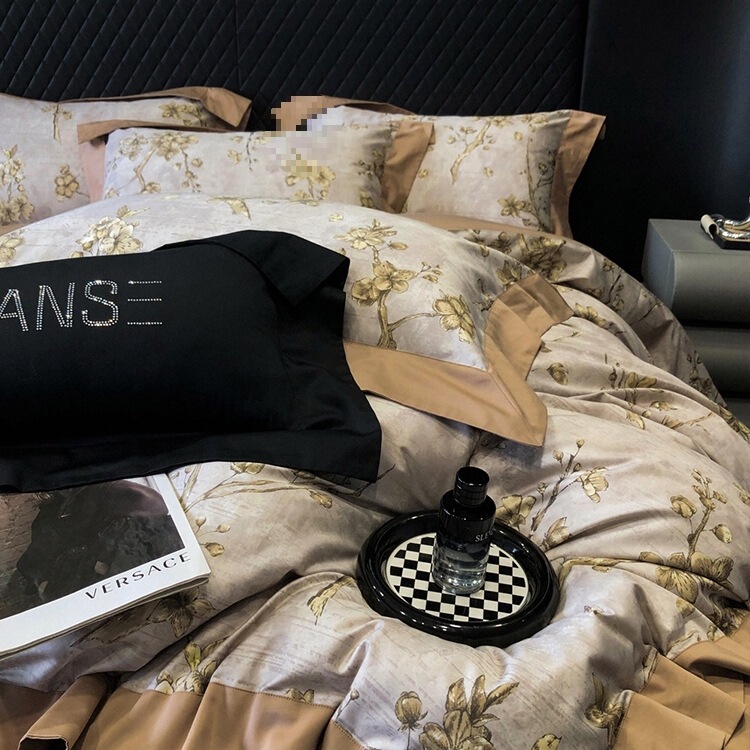 Light Luxury High-End 100% Cotton Long-Staple Cotton Satin Four-Piece Set Pure Cotton American Pastoral Bedding