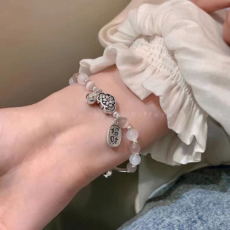 水蜜桃蝴蝶结手链女ins甜美超显白桃粉蝴蝶串珠手串学生闺蜜礼物|undefined
