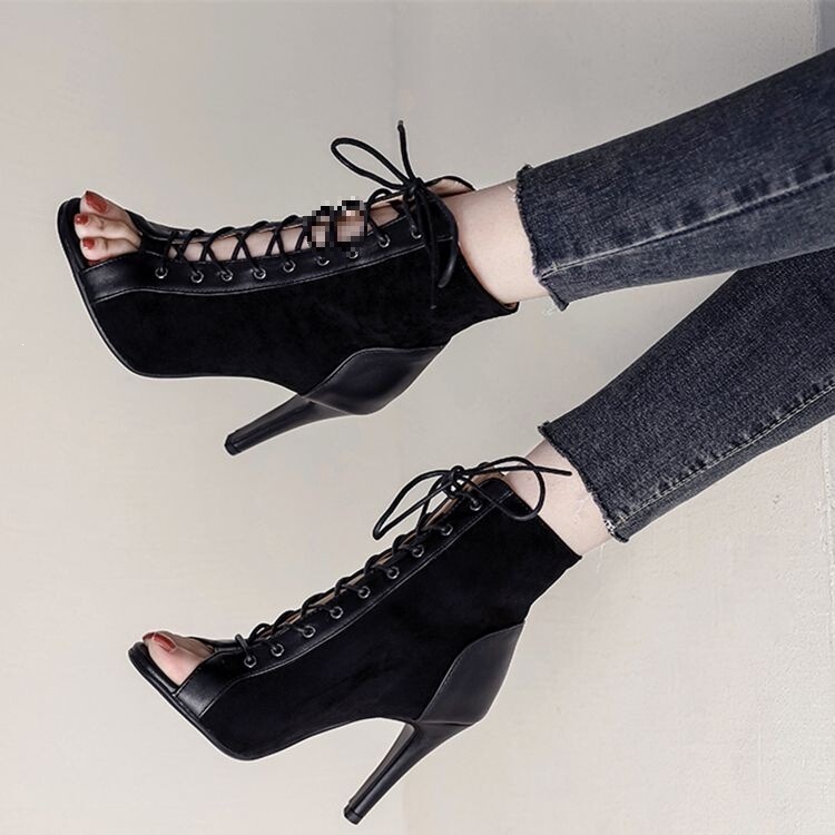 Warm Maple heels, jazz dance shoes, high heels for women, dance shoes, fish-mouth design, stiletto heels, short boots, lace-up style