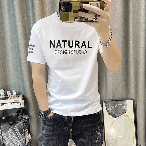 Summer new style pure cotton short-sleeved men's fashion brand Internet celebrity spirit guy ins trend print slim half-sleeved Korean T-shirt