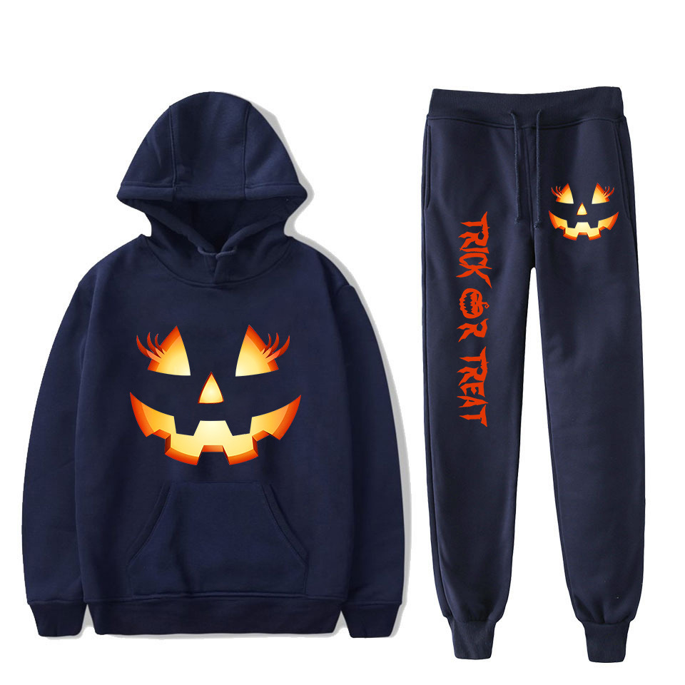 Women's Clothing creative pumpkin ghost face cartoon hooded sweatshirt leggings sports suit_voghion.com