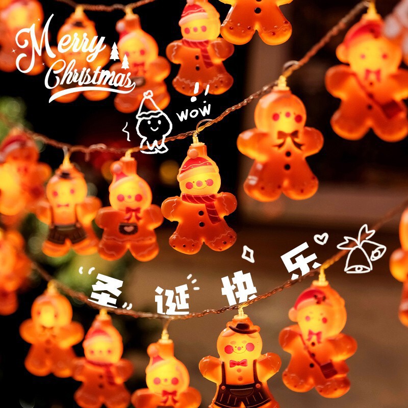 Led Christmas String Lights Gingerbread Snowman Christmas Tree Decoration Lights Battery Box USB Atmosphere Holiday Atmosphere Lights