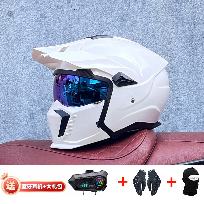 Orz Summer Retro Casco Four Seasons Black Warrior Combination Casco Hombre Motocicleta Half Casco Full Casco Locomotora Hombres y mujeres