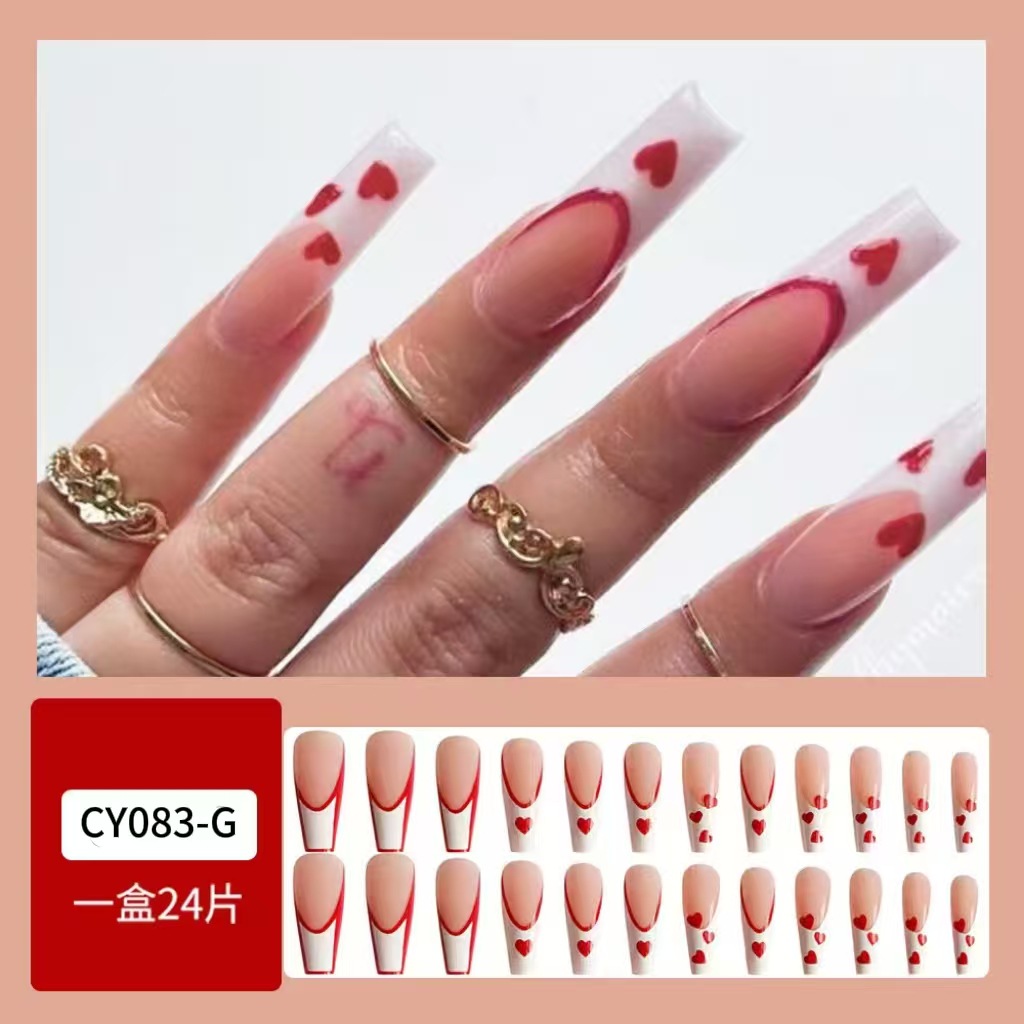 Uñas postizas francesas en forma de corazón estilo Y2K, puntas de uñas ultra largas tipo ballet, 24 piezas de uñas postizas mixtas al por mayor. image 7