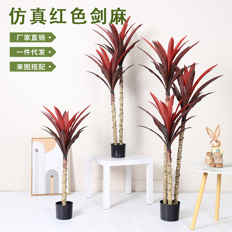 Simulación de plantas verdes, plantas en macetas, sisal, árboles falsos, plantas tropicales, ventanas, grandes interiores, salas de estar, decoraciones de piso a techo