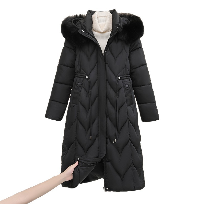 Comercio exterior de algodón de invierno de mujer chaqueta media y larga nueva chaqueta de algodón de cuello delgado calentamiento de la ropa de algodón gruesa