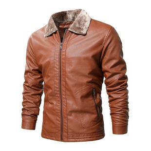 Foreign Trade Amazon Cross-Border Fur All-In-One Men's Plus Velvet Leather Jacket Slim Lapel Business Casual Leather Jacket for Men