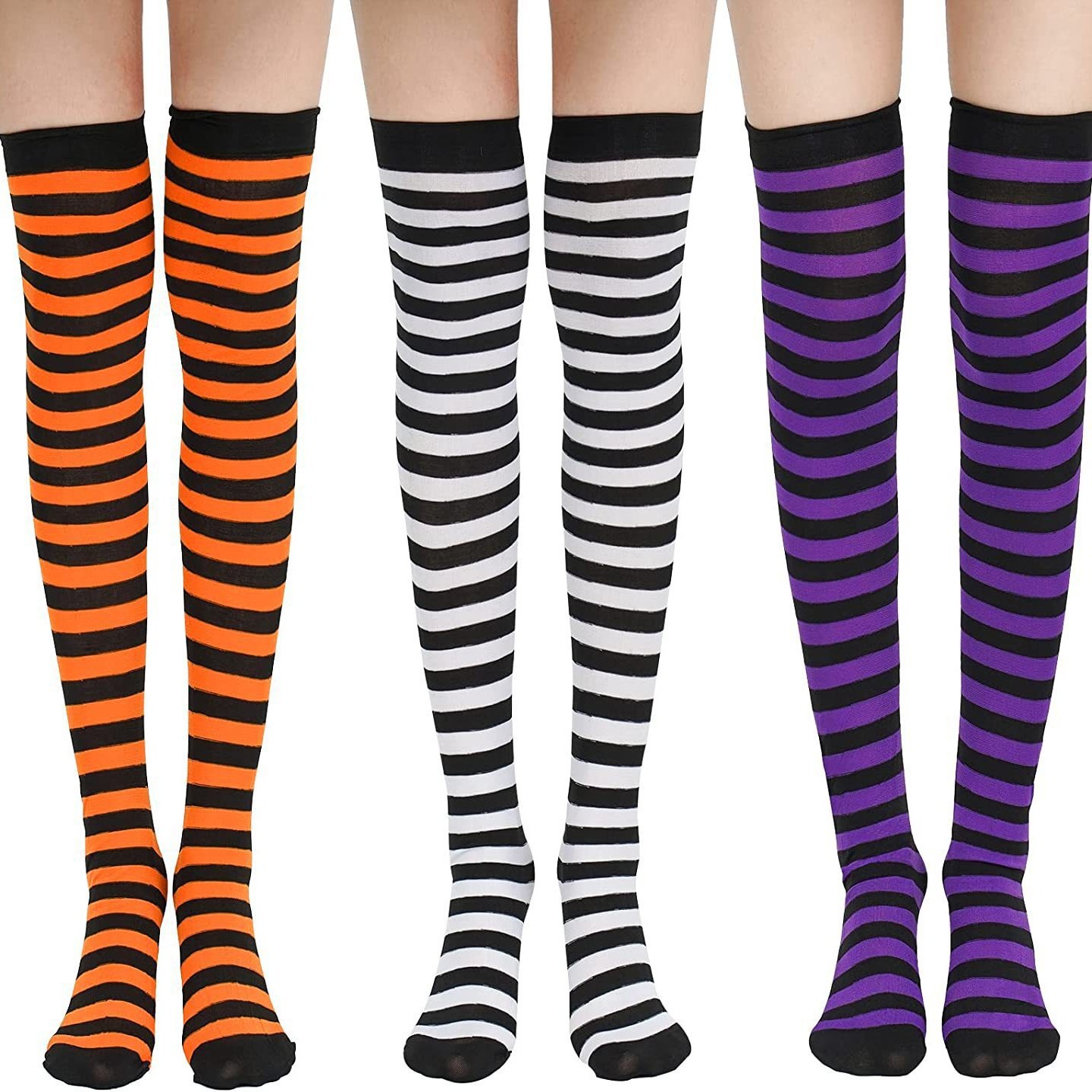 Medias a rayas europeas y americanas transfronterizas medias de rodillas a rayas de Navidad medias de muslo medias Cosplay animadas