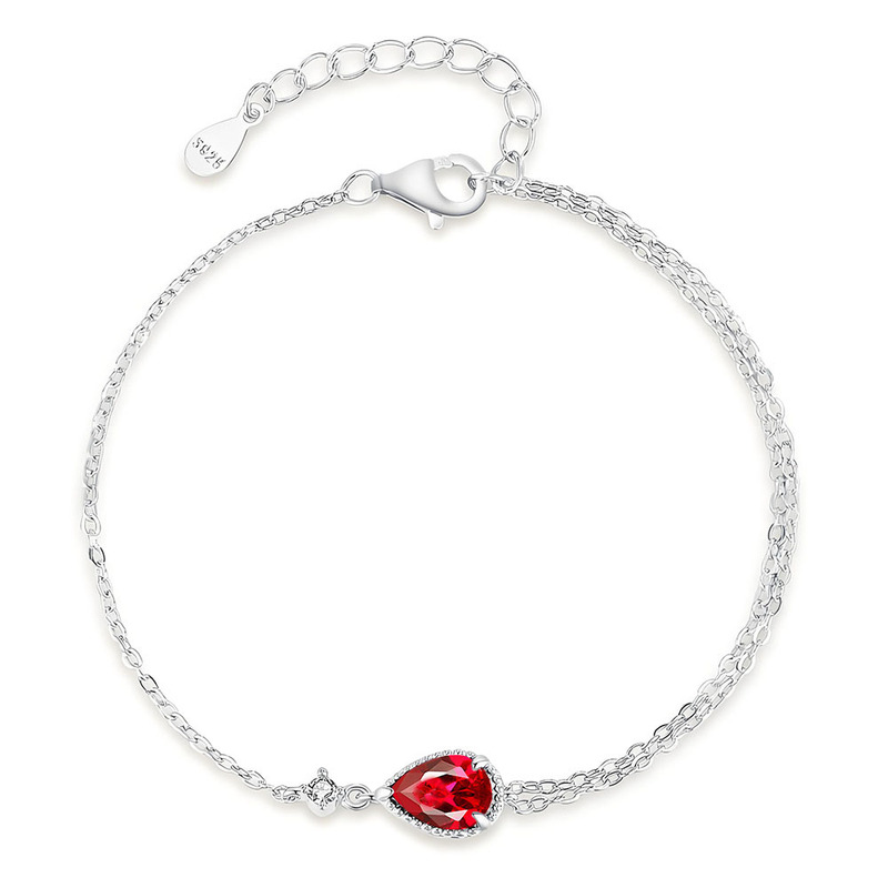 European and American S925 Sterling Silver New Cross Chain Stitching Bracelet for Women Inlaid with Simulated Water Drop Ruby ​​Hand Jewelry Wholesale