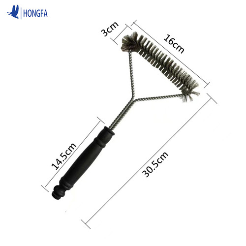 BBQ barbecue tool multifunctional cleaning and rust removal brush triangular barbecue grill cleaning brush 12-inch stainless steel wire brush