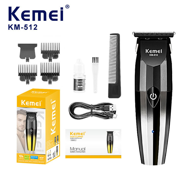 Cortadora de pelo profesional Kemei KM-512 para uso en salón, recortadora de precisión para acabados finos, silenciosa, para corte degradado, venta al por mayor.