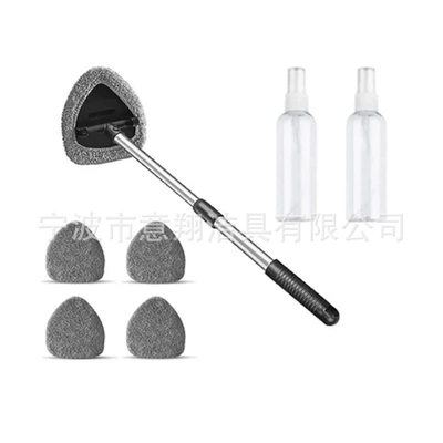 Car cleaning tools — Defogging Window Brush Microfiber Car - 1-pentagonal-telescopic-pole-5-gray-cloth-covers-2-bottles