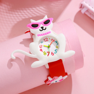 Playful Cartoon Kitten Decoration, Childlike Time and Joyous Companionship, Cute Kidsren's Quartz Watch 1Pcs/Set