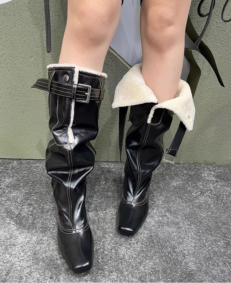 Damen Kniehohe Stiefel Mit Plüschfutter Für Den Winter Modisch_voghion.com