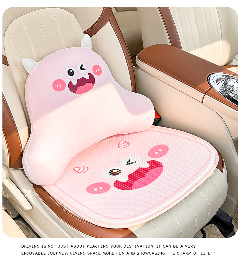 Cartoon Memory Foam Car Headrest and Lumbar Support, Cute Monster Car Seat Cushion, Ice Silk Breathable Car Pillow