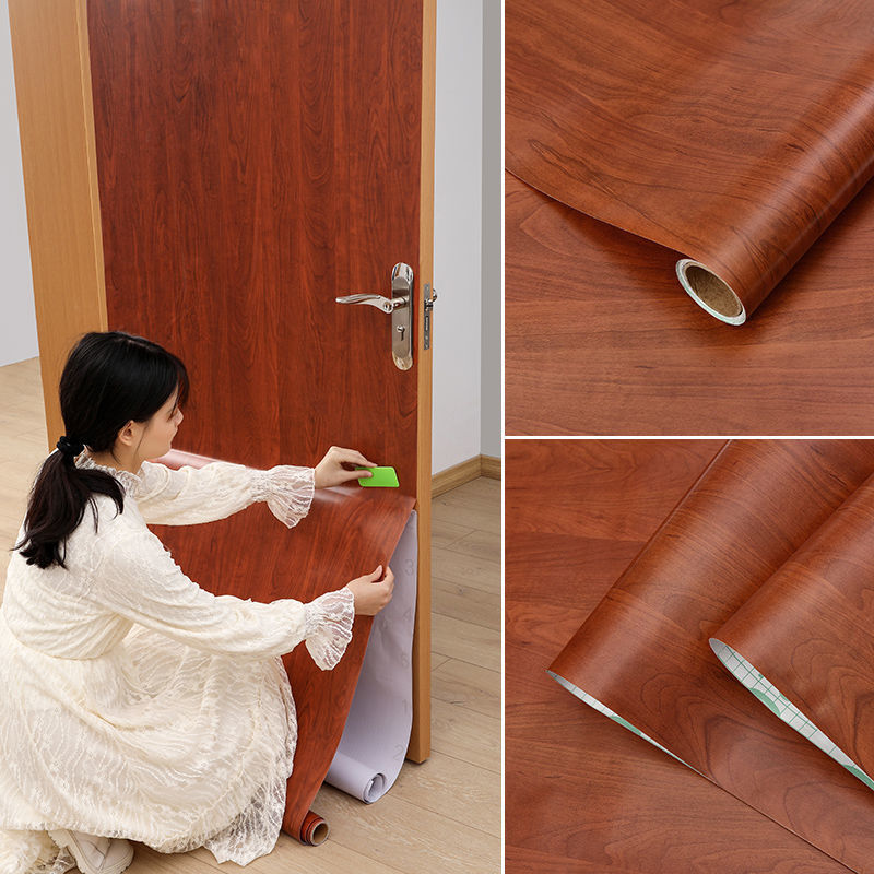 Gabinete de papel autoadhesivo rojo, renovación, muebles viejos, mesa, puerta de gabinete, papel tapiz festivo rojo chino, papel tapiz de boda