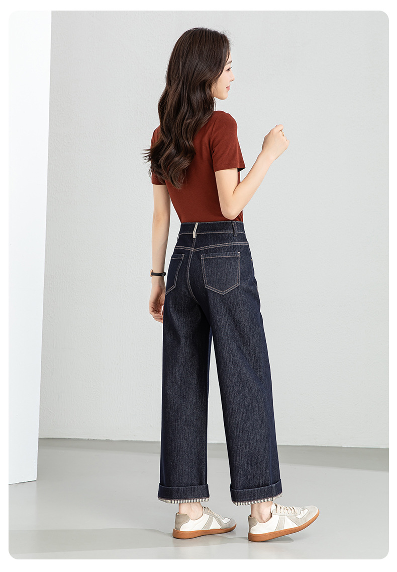 Quần jean nữ ống rộng cạp cao dáng suông vải denim xanh — Xanh da trờicolor chi tiết 22