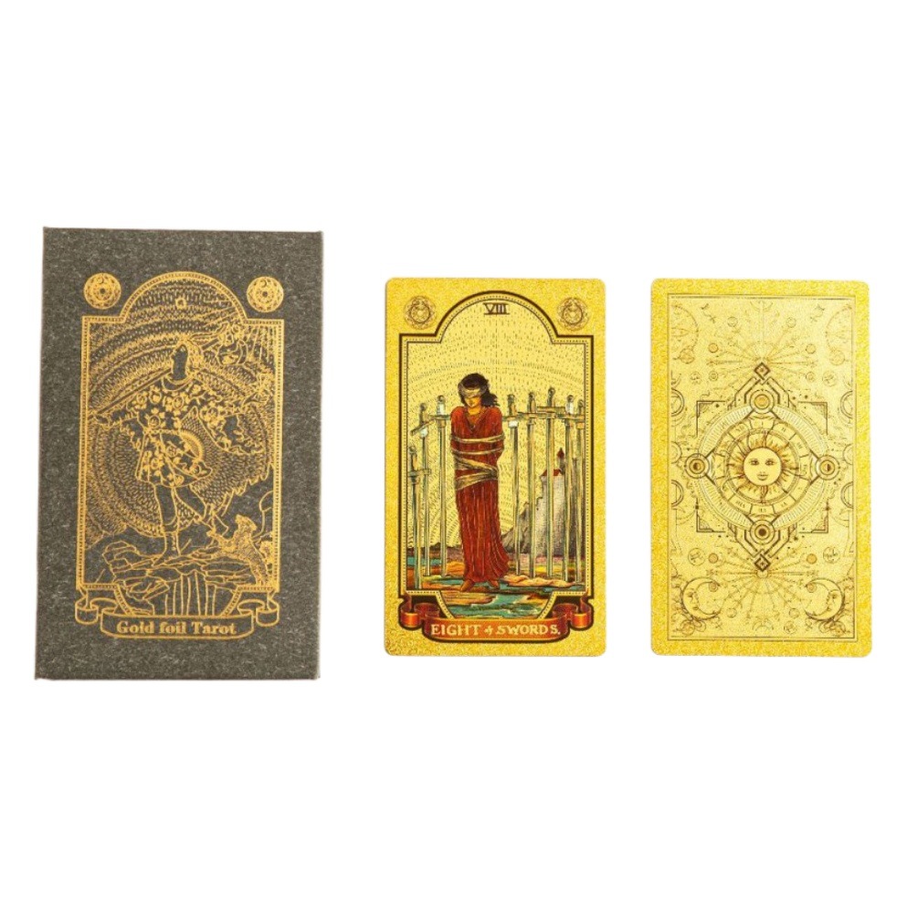 Suministro transfronterizo de lámina de oro Tarjeta de tarot Carlo tarjeta Torre libro tarot impresión en color PVC impermeable manual juego de mesa mantel