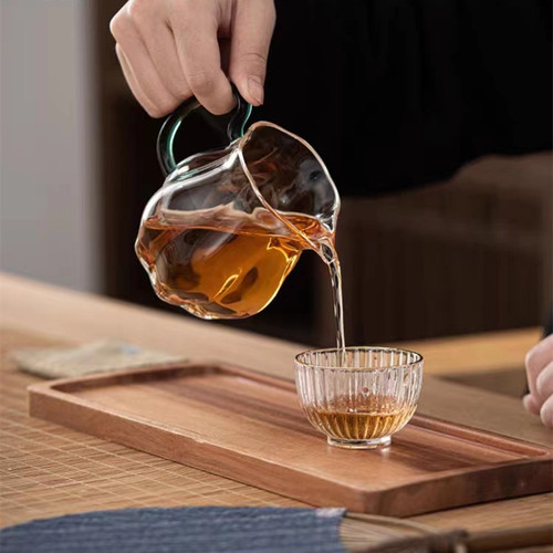 Glass Fairness Cup with Colorful Handle, High Borosilicate Tea Divider in Lake Green, Flower-Design Tea Server, Green Tea Brewing Pot, Melon-Shape Cup
