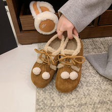 全包加绒毛毛勃肯鞋女2025秋冬季新款毛球系带巨好看保暖棉鞋子