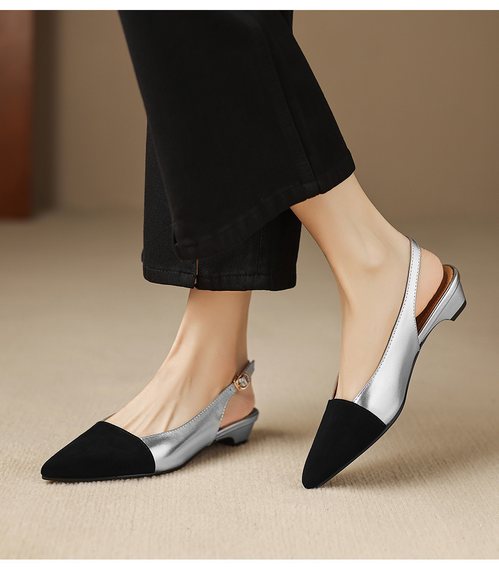 Sandal nữ gót thấp 2,5 cm mũi kín quai hậu phong cách tiểu hương — đen chi tiết 13