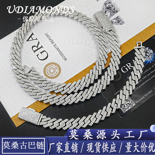 European and American Cuban Chain 12mm Full Set Moissanite S925 Silver Diamond Cuban Chain Fashion Brand Necklace Accessories Cross-border Hot Selling