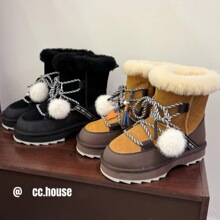 2025新款时尚雪地靴女冬季加绒保暖棉鞋翻皮毛厚底防滑短筒面包鞋