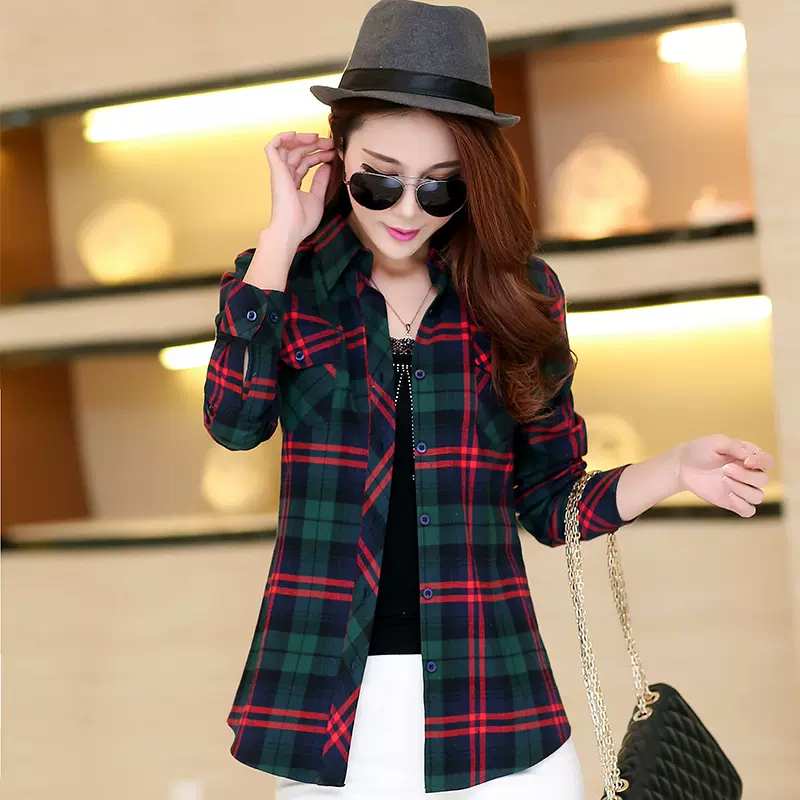 2025批发供应新款秋装 女式衬衣 棉质格子衬衫女长袖一件代发女装